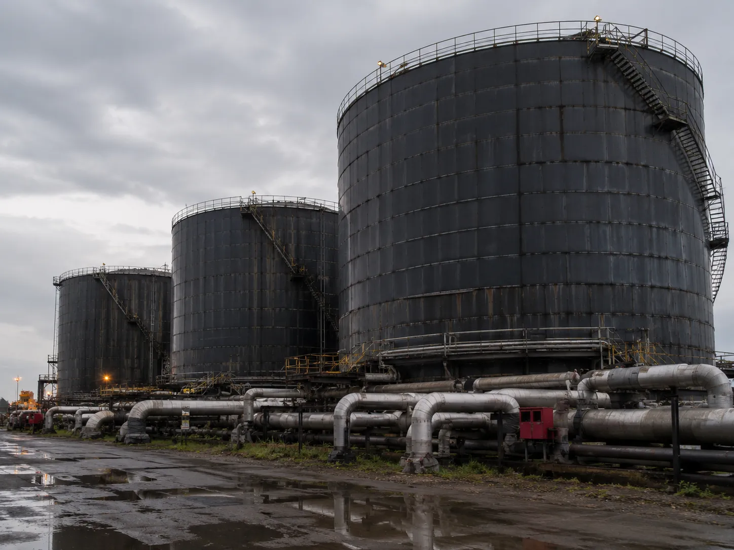 D6 fuel oil storage tanks and bunker barge